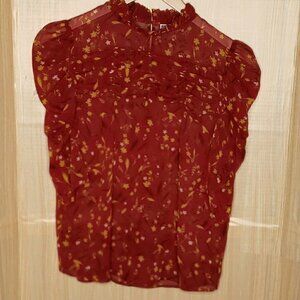 Chelsea28 Womens Red Floral Sheer Blouse Small